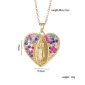 Religious heart pendant necklace featuring Virgin Mary relief with multi-color zircon stones - Heart Colorful Zirconia Virgin Mary (No. 9)