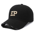 Cappellino baseball nero da uomo in lana con ricamo EP dorato e dettagli moda - Regolabile / EP Nero Ricamo Oro