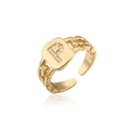 Macro dell'anello con lettera P placcato oro con zirconi e fascia a catena regolabile - Lettera P / Aperto Regolabile