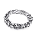 Mens silver stainless steel Cuban chain bracelet with vintage dragon pattern buckle - Vintage Engraved Clasp Style (KB23630-D)