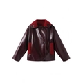 Chaqueta de cuero rojo oscuro con cuello de forro polar y botonadura sencilla de corte holgado - XS / Burdeos
