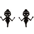 Pair of minimalist matte black cartoon elf stud earrings with cut-out smile and silhouette - Cartoon Elf / Black