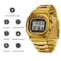 Digital men's sports watch in gold finish with stainless steel strap and LED light - Gold White (SANDA)