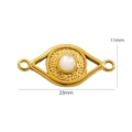 14K gold-plated stainless steel evil eye connector with white stone, size 11x23mm - White Shell