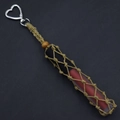 Bohemian style hand-woven macrame lipstick holder pouch with silver heart-shaped metal clip - Brown & White