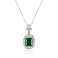 Elegante collana in argento S925 con pendente smeraldo radioso e diamanti bianchi - Ciondolo Verde Taglio Radiant E Catena A Croce (XL010)