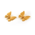 Golden dragonfly earrings with round brown gemstones on a clean white background - Rose Quartz