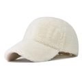 Close-up of the plush texture on this white sherpa fleece baseball cap with curved brim - Adjustable / White Lamb Wool