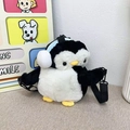 Cute black and white plush penguin crossbody bag with soft earmuffs and adjustable strap - Black Penguin