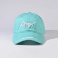 Detalle del bordado Always y texto stay awake en gorra de algodón verde menta - Verde menta