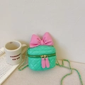 Bolso cilíndrico verde acolchado para niña con lazo rosa y correa de cadena oro - Verde Con Mariposa