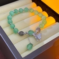 Light green beaded bracelet with silver butterfly charm and tassel in velvet box - Green-Rhinestone Zircon Butterfly Cat's Eye Bracelet