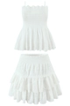 Witte tweedelige set met oogje borduursel, camisole top en gelaagde mini-rok stijl - S / Set met witte Zirkonia