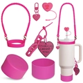 Pink heart-themed Stanley cup accessories set including silicone boot and straw cover - Pink Sweetheart Pendant Set
