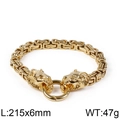 Gold-tone Byzantine chain lion head bracelet for men, 215mm length and 47g weight - Gold (KB108248-Z)