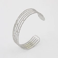 Silver open cuff bracelet with wavy lines and sparkling zircon accents in 18k plating - Silver CK527-SR (Wave Zirconia)