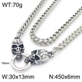 Hip hop style punk skull necklace in vintage silver steel with double skull pendant - Steel Color Skull / 45cm