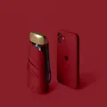 Miniature wine red five-fold capsule umbrella with compact metallic handle design - 6-Rib Black Glue UV Gold Handle / Burgundy