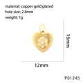 Detailed view of a gold-plated heart pendant with pleated texture and center zircon stone - Heart (P01245)