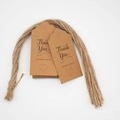 Close-up of brown kraft paper gift tags with jute twine and black heart text - 18-Kraft Heart Thank You