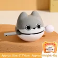 Cat shaped zen wooden fish toy keychain in grey and white finish with mallet - Long Ear Merit Wooden Fish - Sacabambaspis