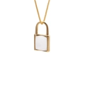 Collier pendentif cadenas en cuivre plaqué or avec émail blanc au design minimaliste - Blanc