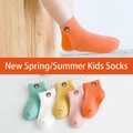 Breathable cotton baby crew socks in 5 pastel colors with cute bear embroidery detail - Flat Bear / 3-5 Years (Feet length 13-15cm)