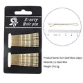 Pack of 24 golden wavy steel hair clips with a length of 5cm on white background - 5cm Wavy-Card Pack (24pcs) / Gold