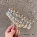 Large 11cm clear acrylic hair claw clip with crossed teeth design for thick hair - Transparent Champagne Bone Hair Claw
