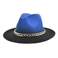 Cappello Fedora bicolore blu reale e nero con decorazione a catena dorata - M (56-58cm) / Blu Reale + Nero