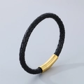 Bracelet tressé pour homme en cuir noir avec fermoir magnétique en acier doré poli - Style B-6mm Cordon Noir-Fermoir Or-Bracelet