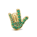 Elegant gold-plated I Love You gesture stud earring set with vibrant green zircons - Hand Gesture / Green