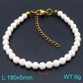 Pulsera vintage de perlas de vidrio blanco con cierre de langosta dorado, 180mm de largo - Dorado 5mm (KB206990-Z)