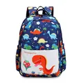 Dark blue lightweight waterproof dinosaur print backpack for elementary school boys - Blue Dinosaur / Blue