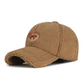 Brown fleece baseball cap with heart patch and red bow embroidery for women winter style - One Size (Adjustable) / Coffee
