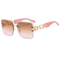 Lunettes de soleil carrées sans monture avec verres dégradés roses et branches dorées - Monture Dorée Verre Dégradé Thé Rose