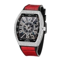 Orologio PINTIME da uomo al quarzo a botte con lunetta diamantata e cinturino rosso - Cassa Argento Cinturino Rosso