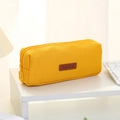 Large capacity rectangular pencil case in bright yellow fabric with basic leather tag - Ginger Yellow