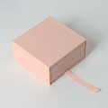 Scatola per gioielli rosa in pellicola PE con cassetto e maniglia in nastro decorativo - Doppio Strato Rosa Corallo / 9*9*4cm