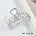 Pince à cheveux géométrique argentée avec strass, taille 7,7cm x 4,5cm, poids 35g - Full Strass Argent Grande Lune 7.7CM Pince à Cheveux
