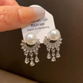 Boucles d'oreilles perles et pampilles rondes avec cristaux au style vintage de cour - Style Blanc Argent (62#)