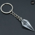 Natural clear quartz hexagonal conical crystal keychain with silver ring and link chain - White Crystal