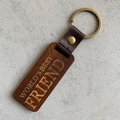 Vintage wooden and leather keychain with American flag motif for best friend gift - World's Best Friend / Brown