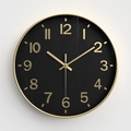 Minimalist 12-inch silent wall clock featuring a matte black dial and gold numeric markers - Black Dial Champagne Gold