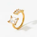Adjustable gold plated 316 stainless steel ring with square zircon inlay accents - Gold + White Zircon (KBJ461)