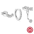 Sparkling S925 sterling silver earring set with three pieces of polished cubic zirconia - #7 White Gold Set of 3 (Tassel Zirconia)