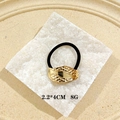 Gold punk geometric hair cuff with rhombus texture and black elastic ponytail holder - 1066-12 Rhombus Texture