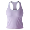 Detail van lavendelkleurig geribbelde sportvest met witte contrastbies en racerback-stijl - S / Lavendel