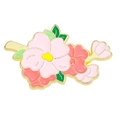 Elegante spilla floreale in smalto con fiori rosa, rossi e gialli e foglie verdi - Cluster di fiori colorati