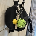 Baseball keychain set with yellow ball wood bat and green glove on black bag - 2CM Yellow Ball Long Bat Green Glove